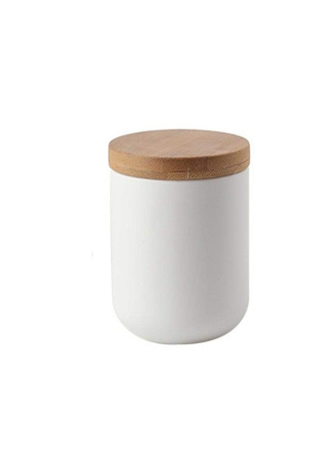 Simcat Ceramic Food Storage Jar Canister Modern Design Food Canisters with Airtight Seal Bamboo Lid, Loose Tea Coffee Spice Nuts Snacks Storage Jar Canister (White 7.03oz/200ml) - Image 1